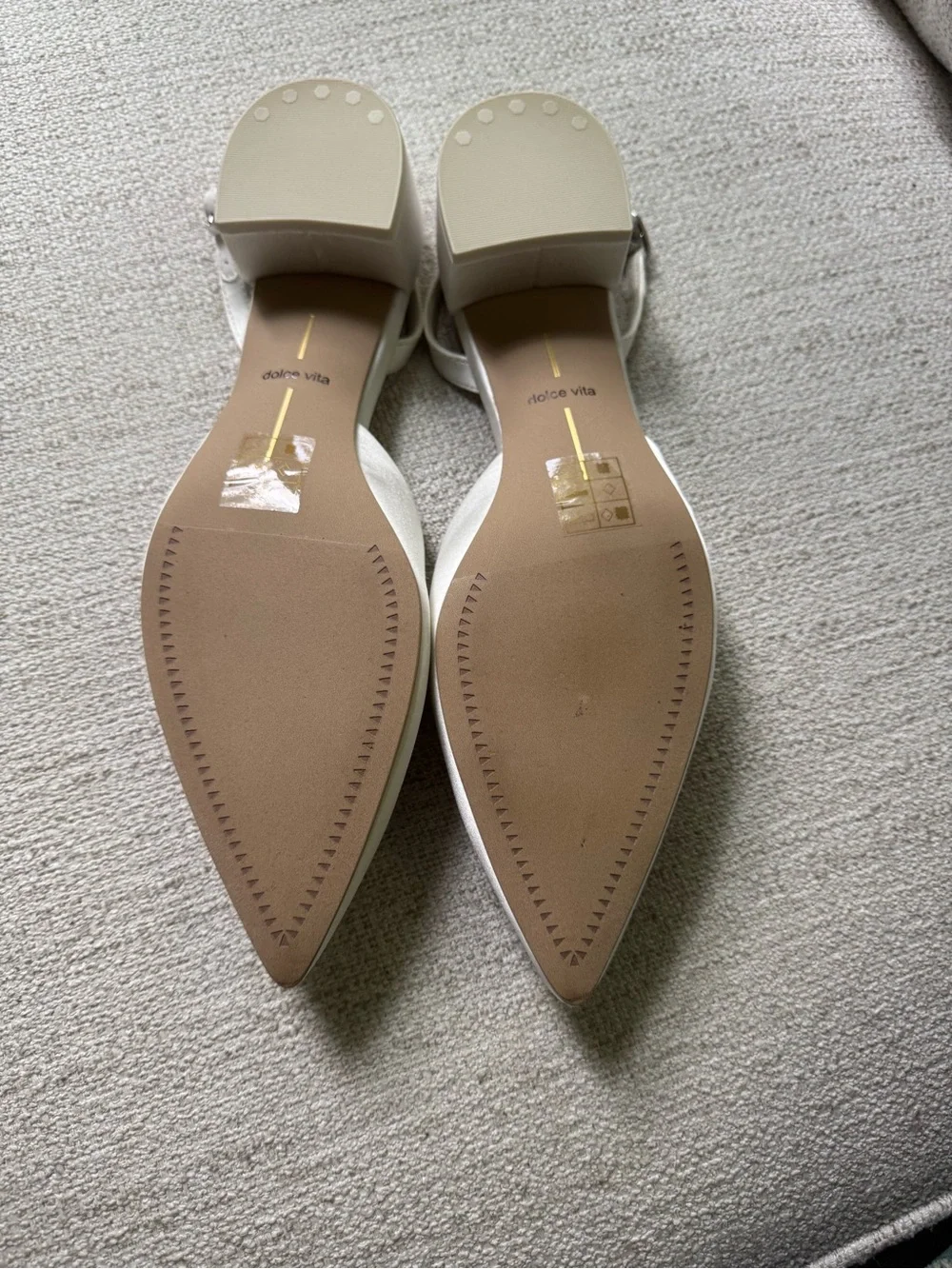 Dolce Vita White Satin Slingback Block Heel Pumps